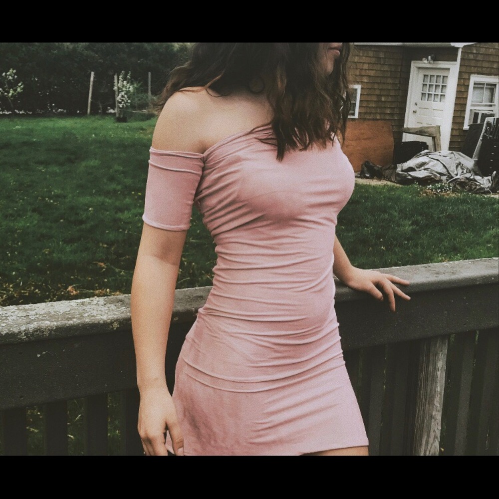 suede off the shoulder dress